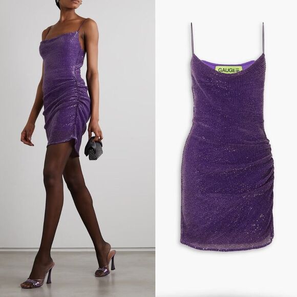 Gauge81 Dress Perry Purple Ruched Sequined Sleeveless Mini Party Dress Size S - Picture 1 of 8